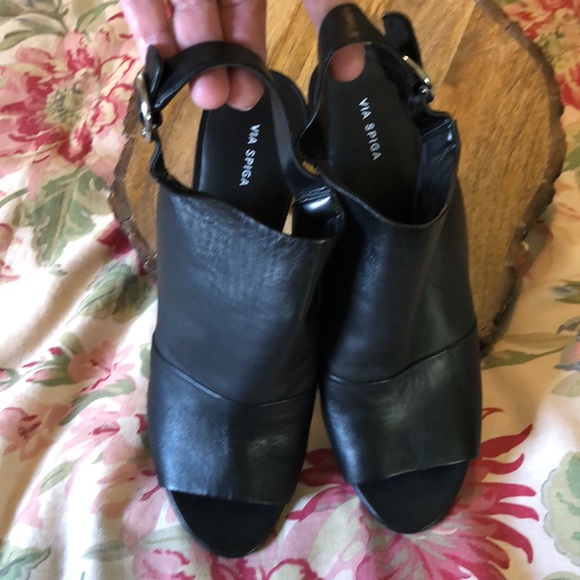 VIA SPIGA Size 12M Open Toe LEATHER Clog 4” Heel Anklestrap 
Leather Buckle $178 - Picture 6 of 17